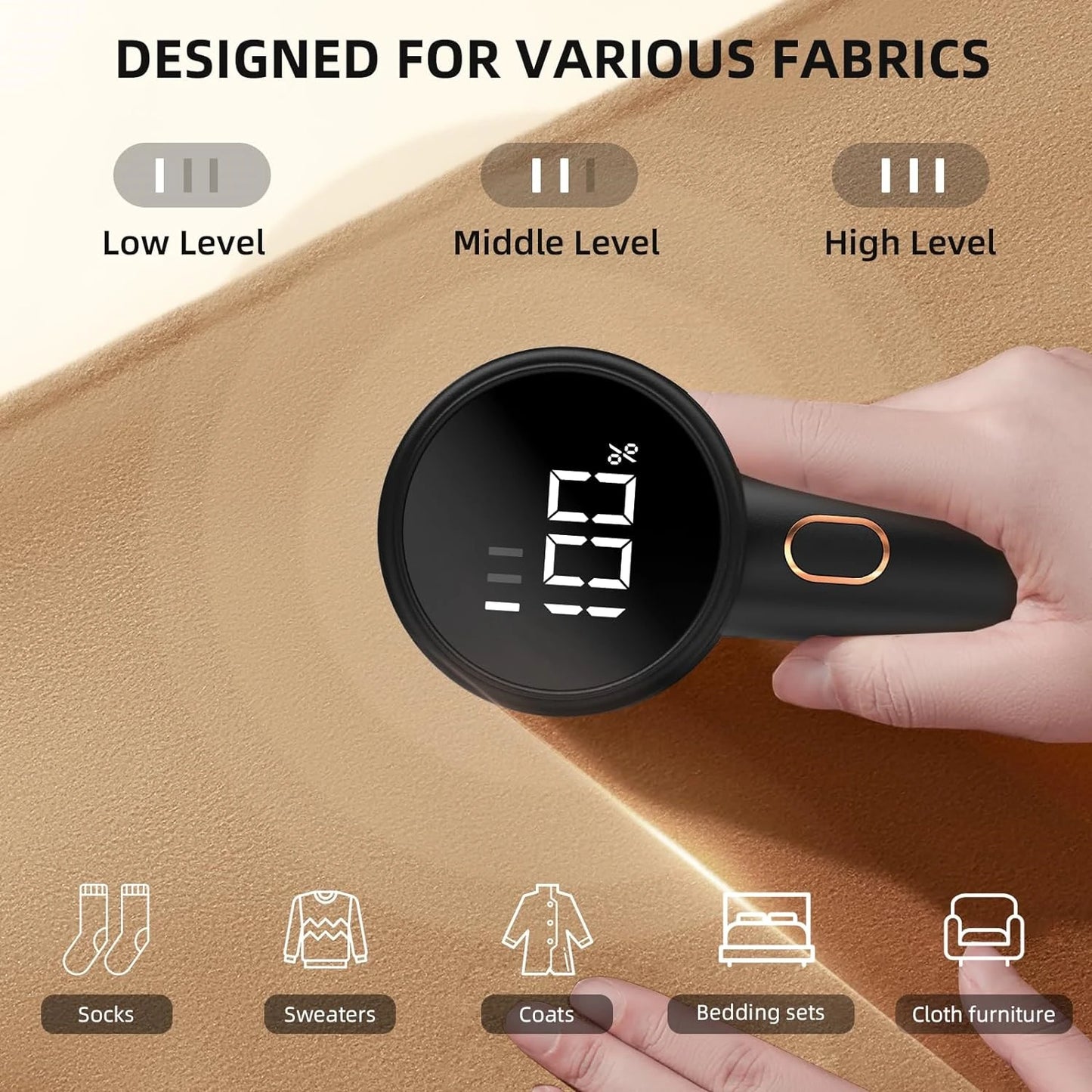 Electric Rechargeable Lint Remover with LED Display – 3 Speeds, 6-Blade