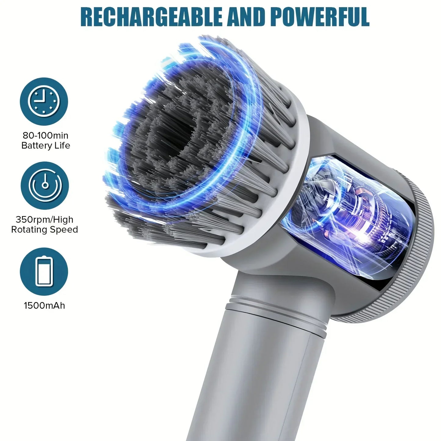 Electric Cordless Spin Scrubber with 6 Replaceable Brush Heads