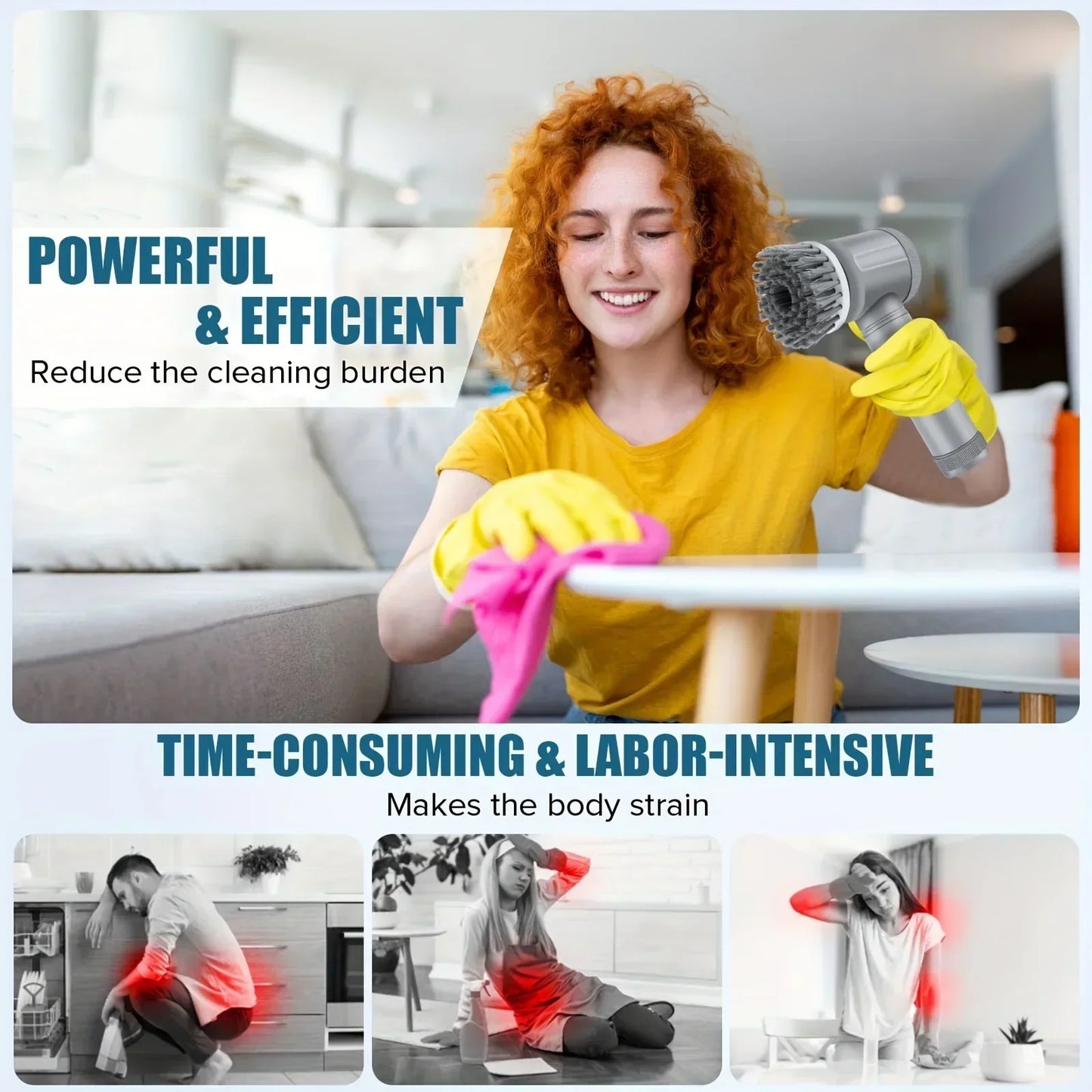 Electric Cordless Spin Scrubber with 6 Replaceable Brush Heads
