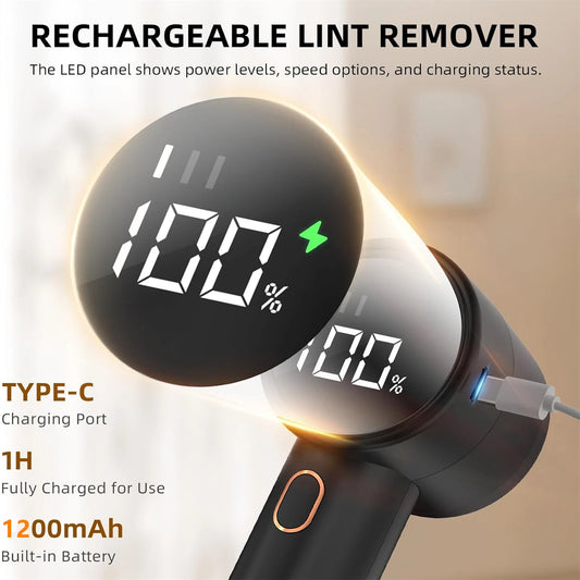 Electric Rechargeable Lint Remover with LED Display – 3 Speeds, 6-Blade