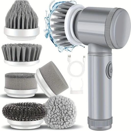 Electric Cordless Spin Scrubber with 6 Replaceable Brush Heads