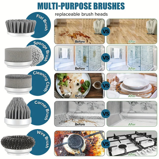 Electric Cordless Spin Scrubber with 6 Replaceable Brush Heads